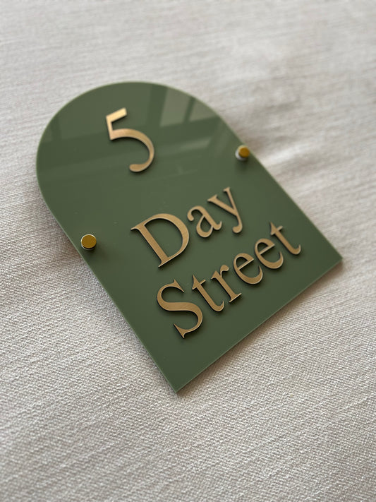 Olive and Gold Large Arched House Sign | A4 size