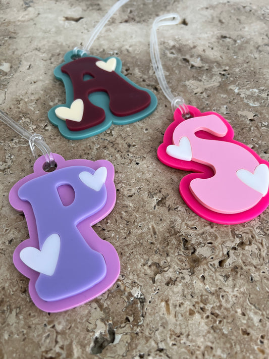 Initial Hearts Bag Tag