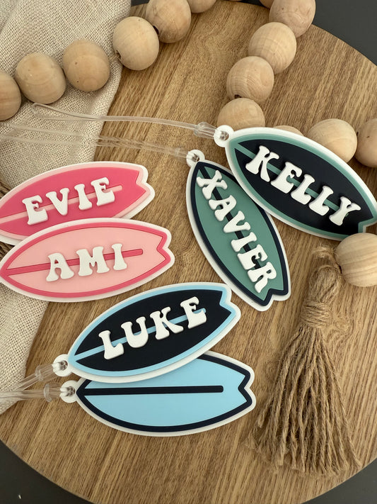 Surfboard Bag Tag — Custom Name Acrylic Backpack Keychain