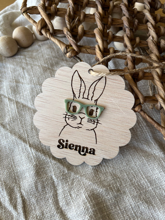 Bunny in Glasses Easter Basket Tag | Bunny Glasses Name Bag Tag