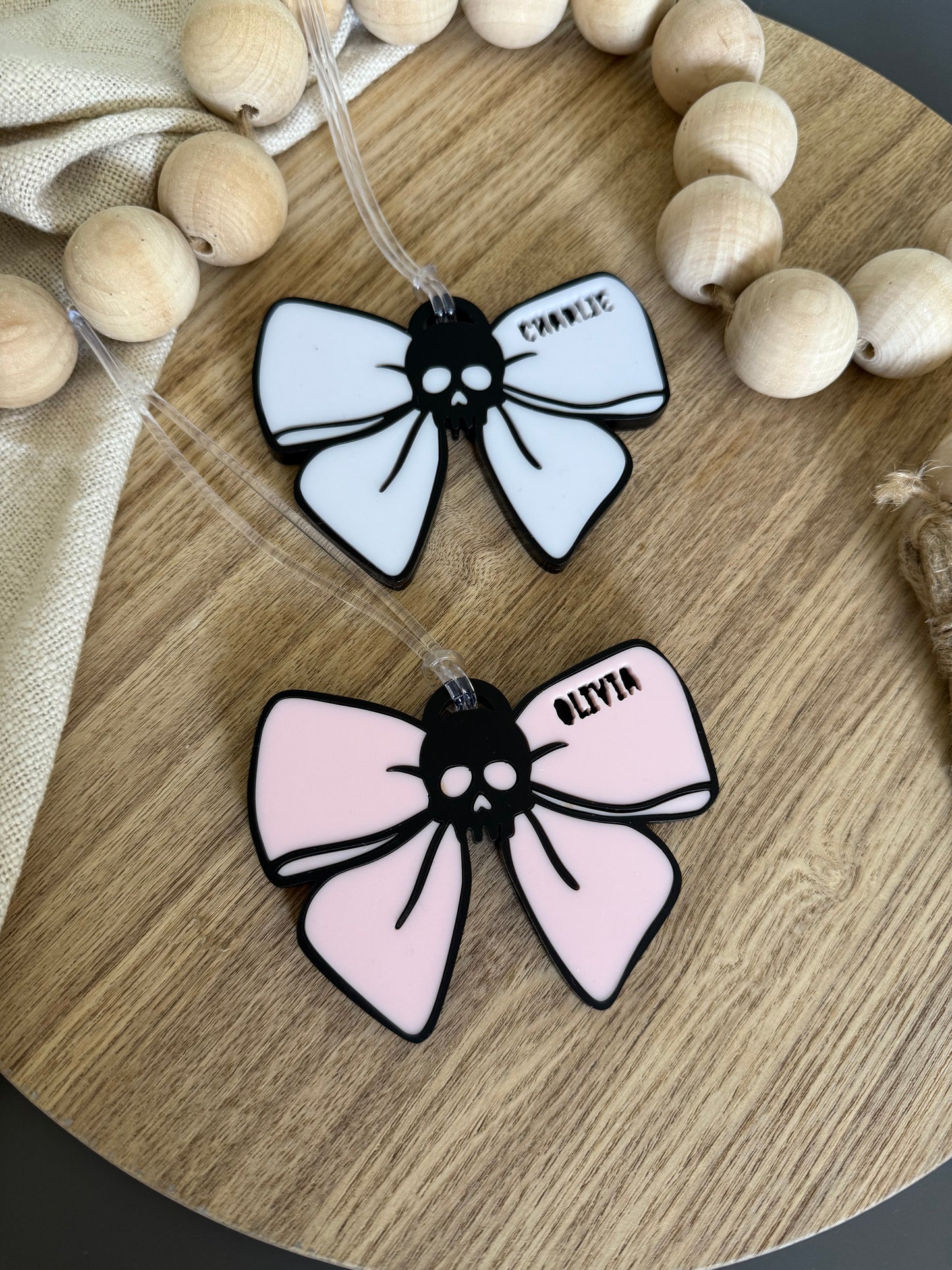 Bow & Skull Personalised Bag Tag | Halloween Gift Tag