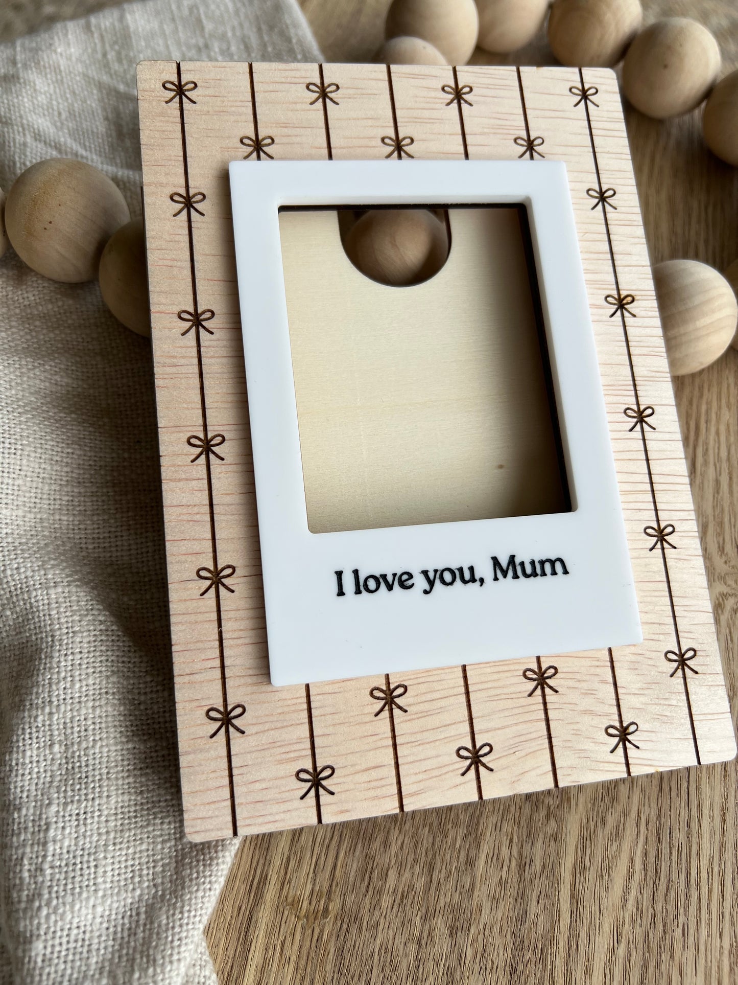 Mother’s Day Polaroid-Style Photo Frame – Bow Print Design