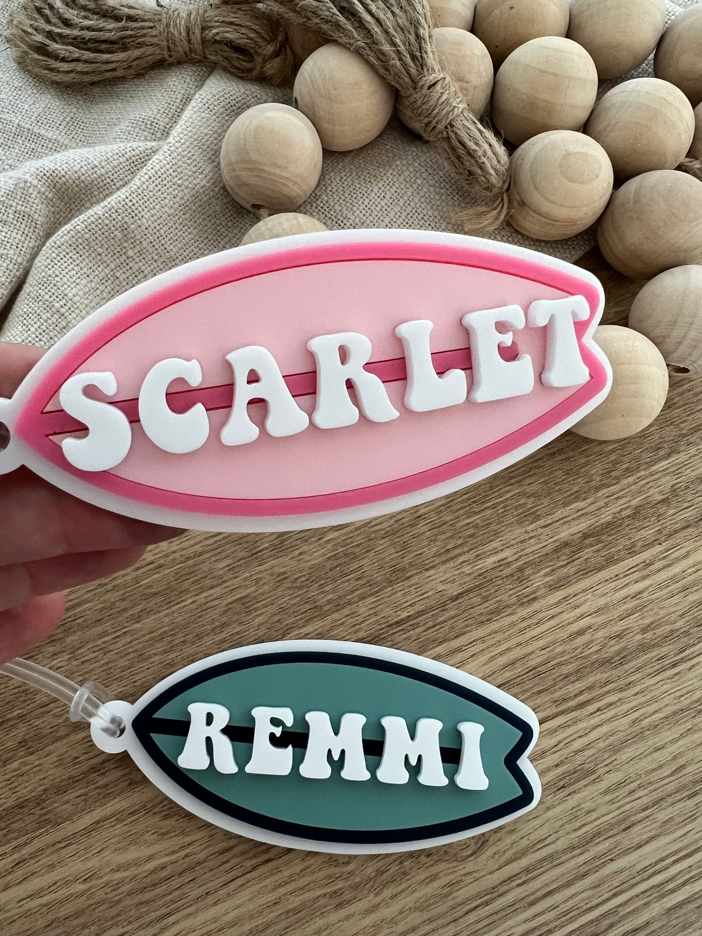 Surfboard Acrylic Name Tag | Backpack Keychain