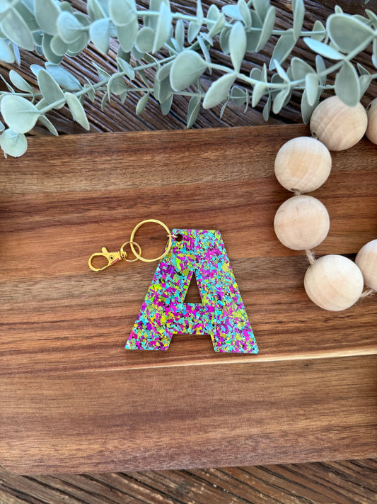Large Chunky Glitter Initial Keychain — Letter Bag Tag Gift