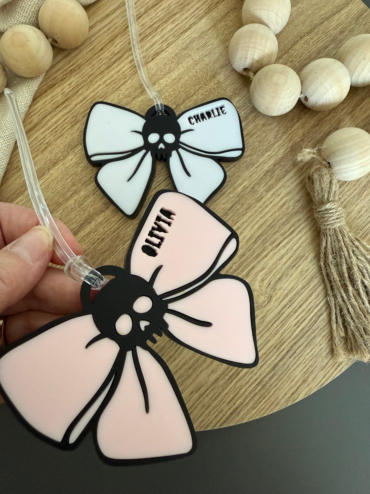 Bow & Skull Personalised Bag Tag | Halloween Gift Tag