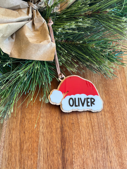 Santa Christmas Sack Name Tag | Santa Hat Ornament