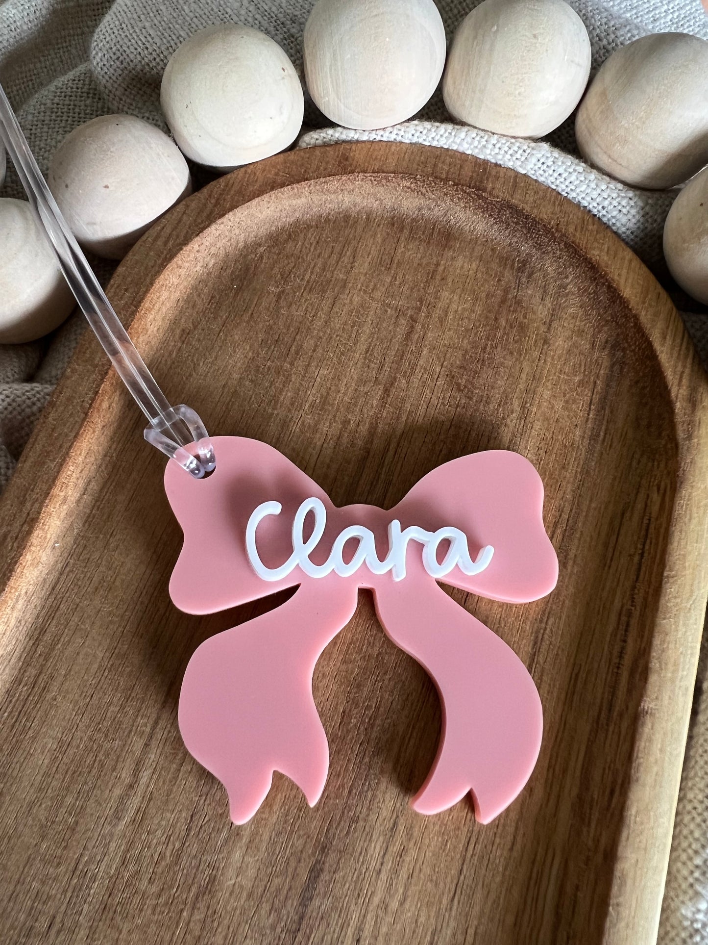 Bow Bag Tag | Pearl Acrylic Bow Shaped Name Tag Keychain