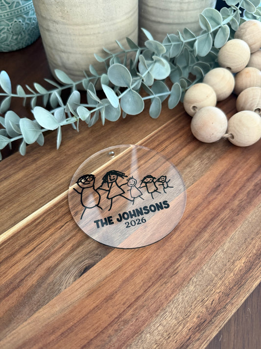 Kids Drawing Family Christmas Ornament