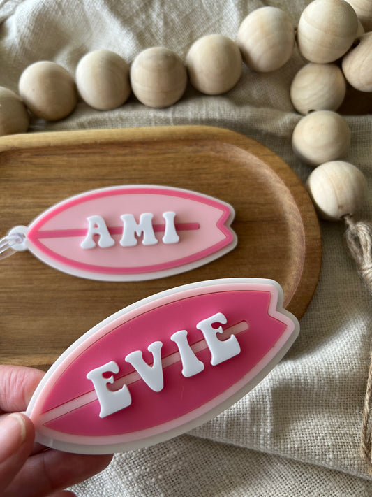 Surfboard Acrylic Name Tag | Backpack Keychain