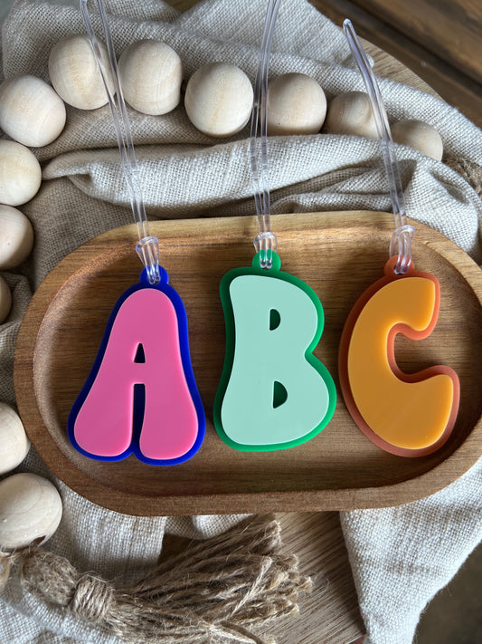 Retro Bubble Letter Bag Tag — Custom Acrylic School Keychain