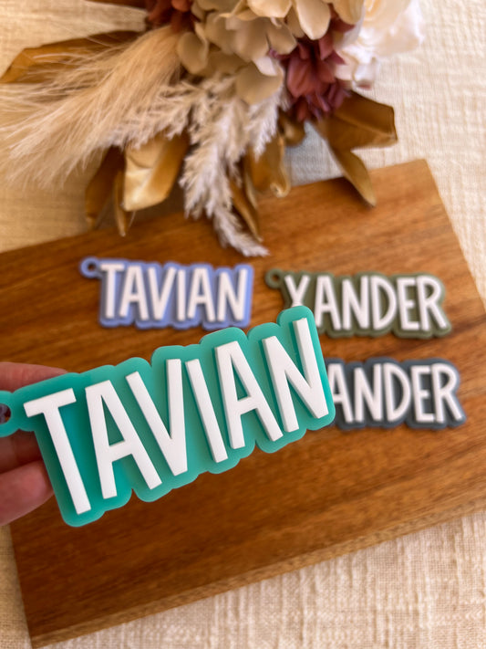 White Matte Bag Tag - Kids Personalised School Backpack Keychain