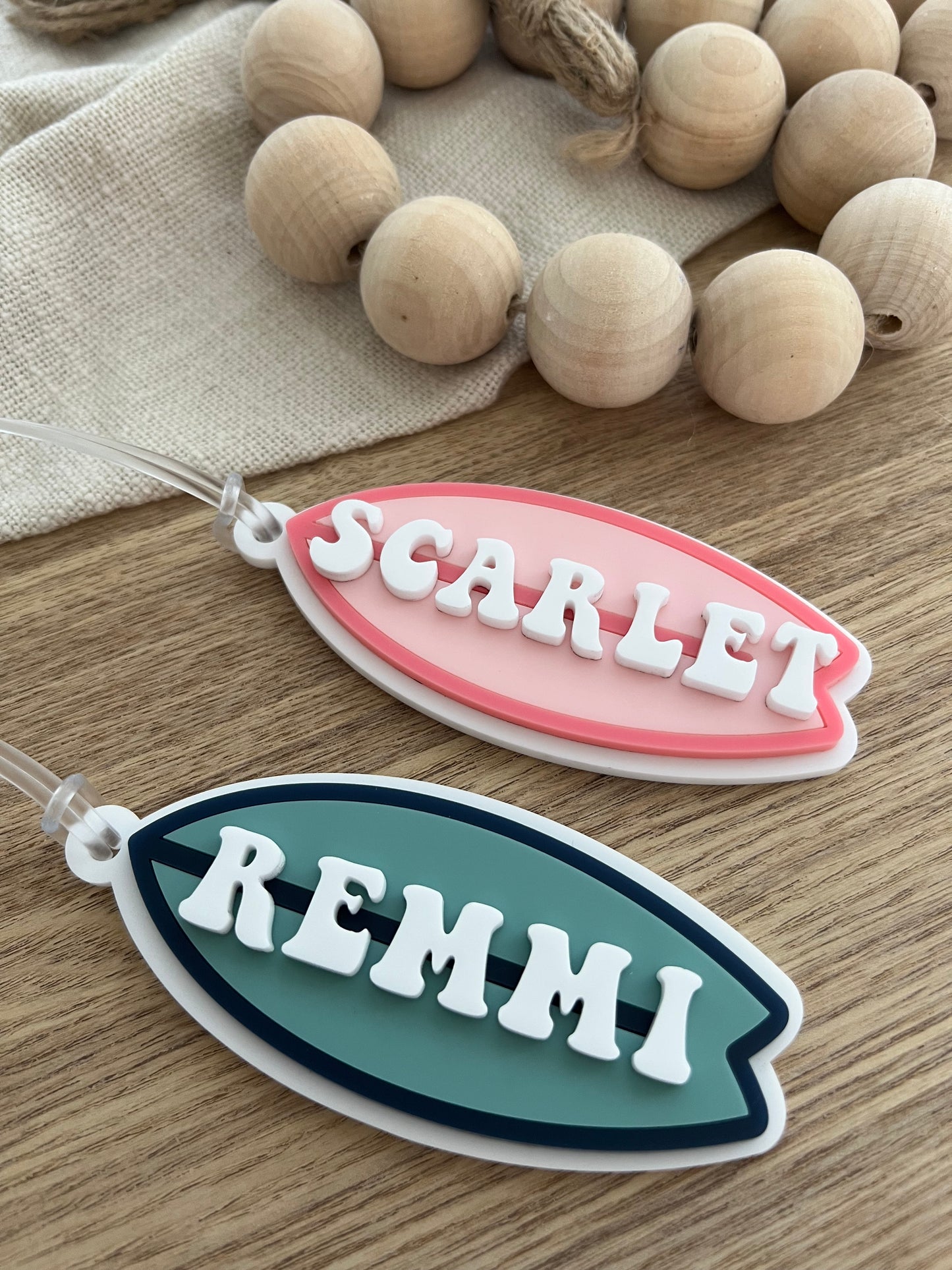 Surfboard Acrylic Name Tag | Backpack Keychain