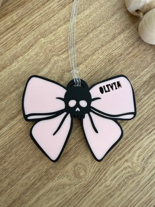 Bow & Skull Personalised Bag Tag | Halloween Gift Tag