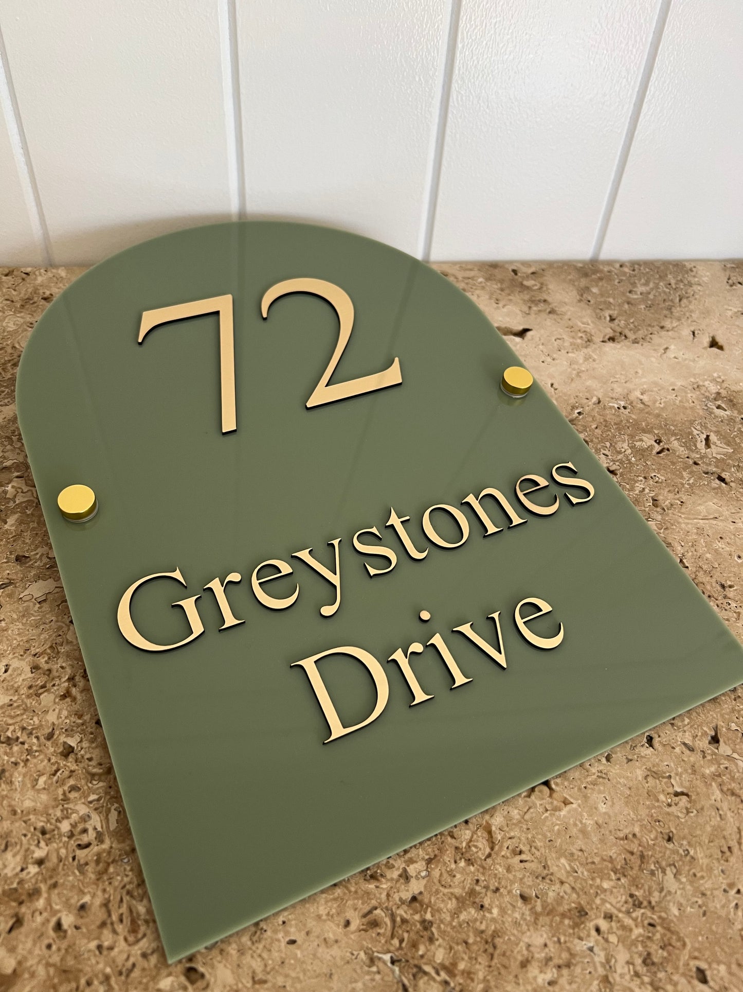 Olive and Gold Large Arched House Sign | A4 size