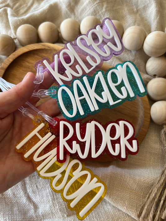 Jelly Glitter Bag Tag — Custom Kids School Backpack Keychain