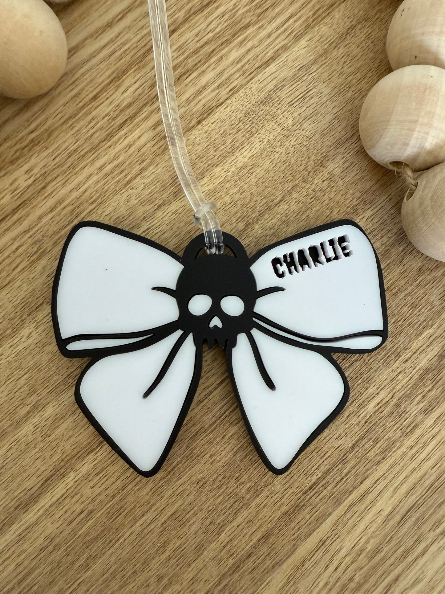 Bow & Skull Personalised Bag Tag | Halloween Gift Tag
