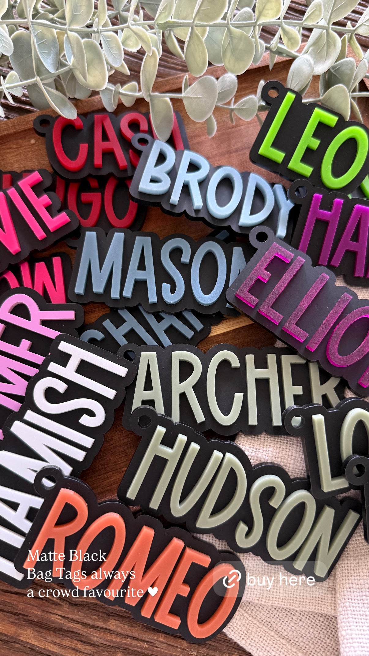 Matte Black Bag Tag — Custom Name Acrylic Keychain
