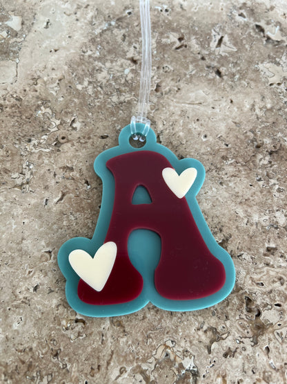 Initial Hearts Bag Tag