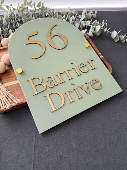Olive and Gold Large Arched House Sign - A4 size