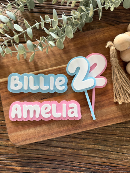 Blue Dog Cake Topper Set - Personalised