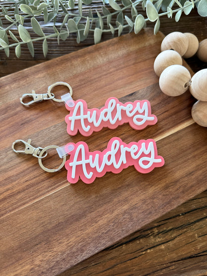 Fancy Script Bag Tag — Custom Kids School Backpack Keychain