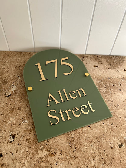 Olive and Gold Large Arched House Sign | A4 size