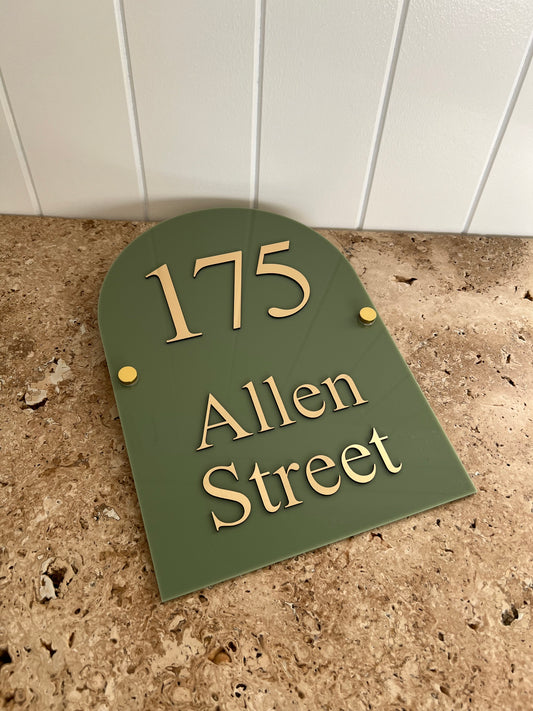 Olive and Gold Large Arched House Sign - A4 size