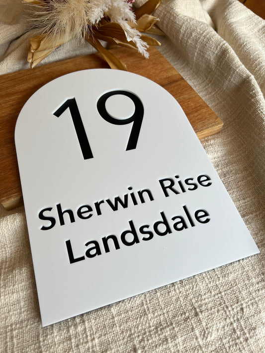 Dual Layer Large (A4) Arch House Number Sign - Manly Style