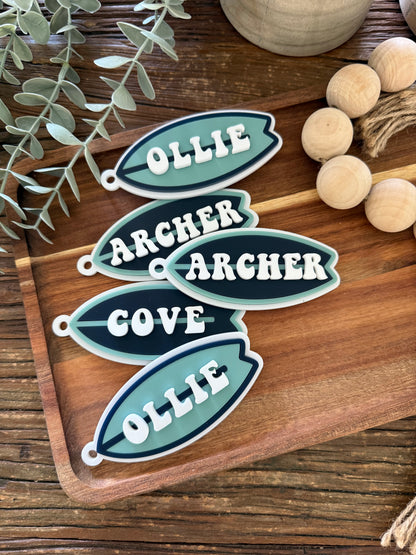 Surfboard Bag Tag — Custom Name Acrylic Backpack Keychain