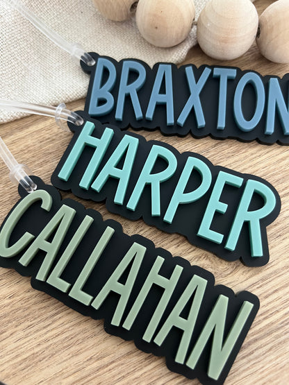 Matte Black Bag Tag — Custom Name Acrylic Keychain