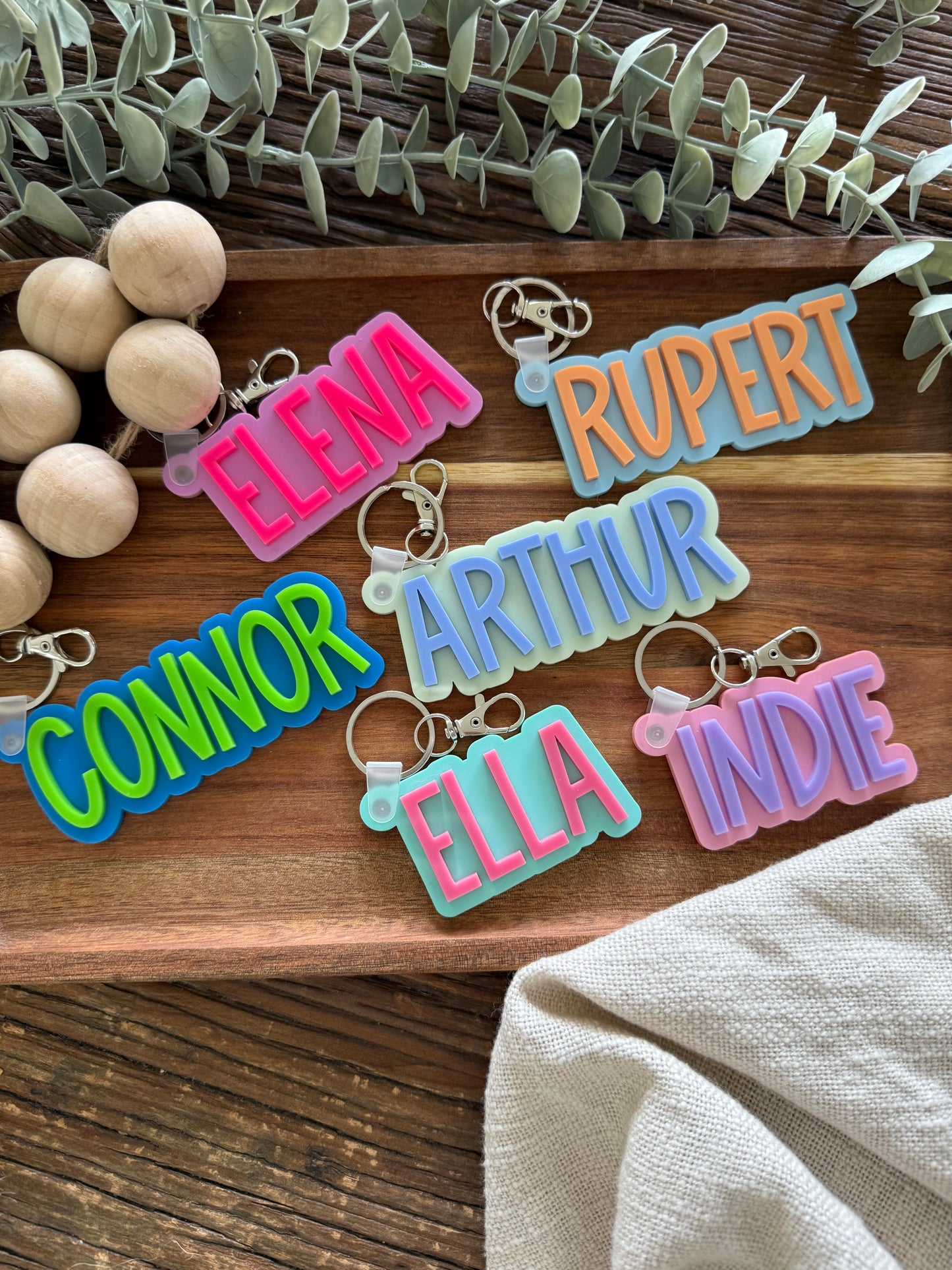 Multi Colour Bag Tag — Custom Name Kids School Backpack Keychain
