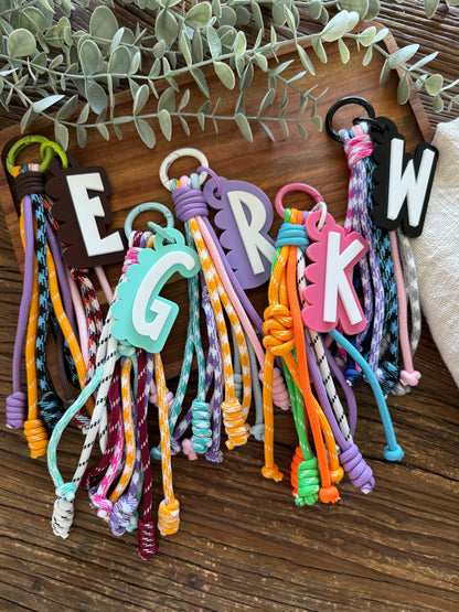 Colourful Cord Bag Charm with Personalised  Scalloped Tag