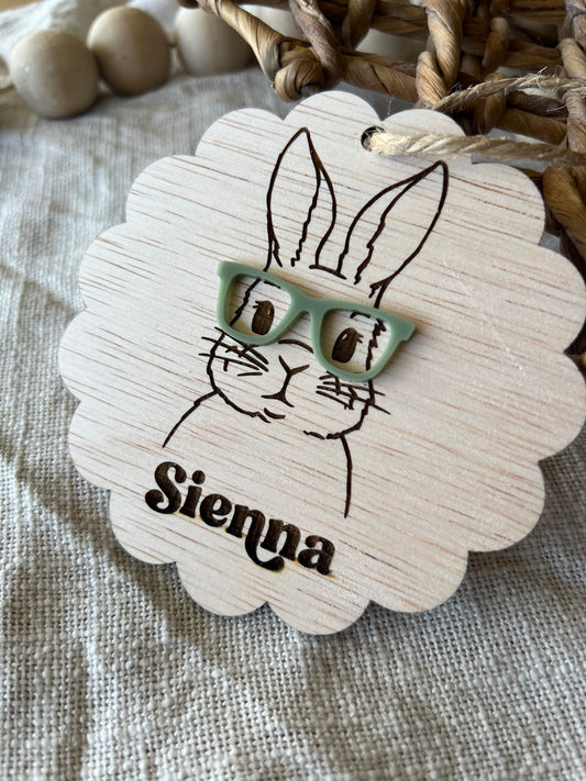 Bunny in Glasses Easter Basket Tag | Bunny Glasses Name Bag Tag