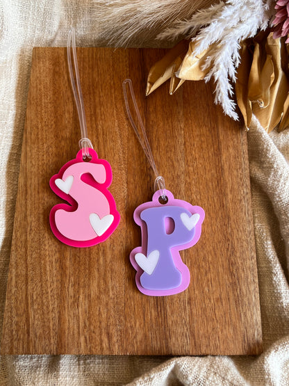 Initial Hearts Bag Tag