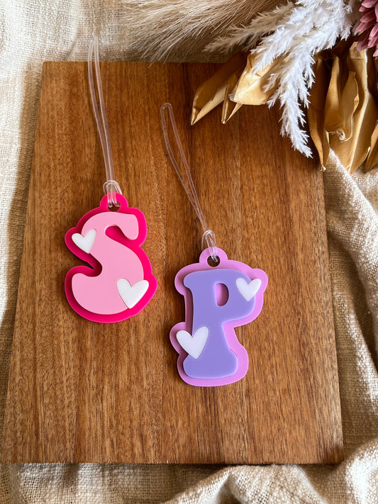 Initial Hearts Bag Tag