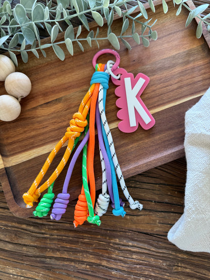 Colourful Cord Bag Charm with Personalised  Scalloped Tag