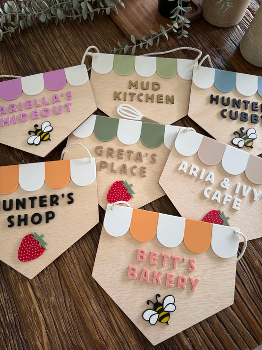 Kids Cubby House Sign | Kids Room | Playhouse Banner | Shed | Bakery | Bee