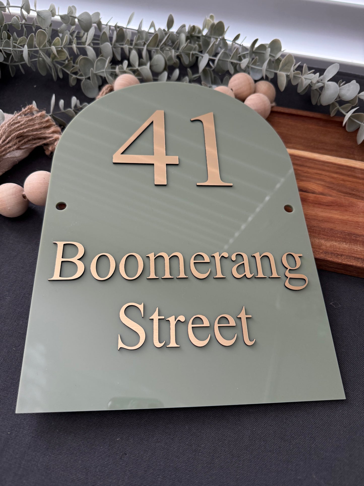 Olive and Gold Large Arched House Sign - A4 size