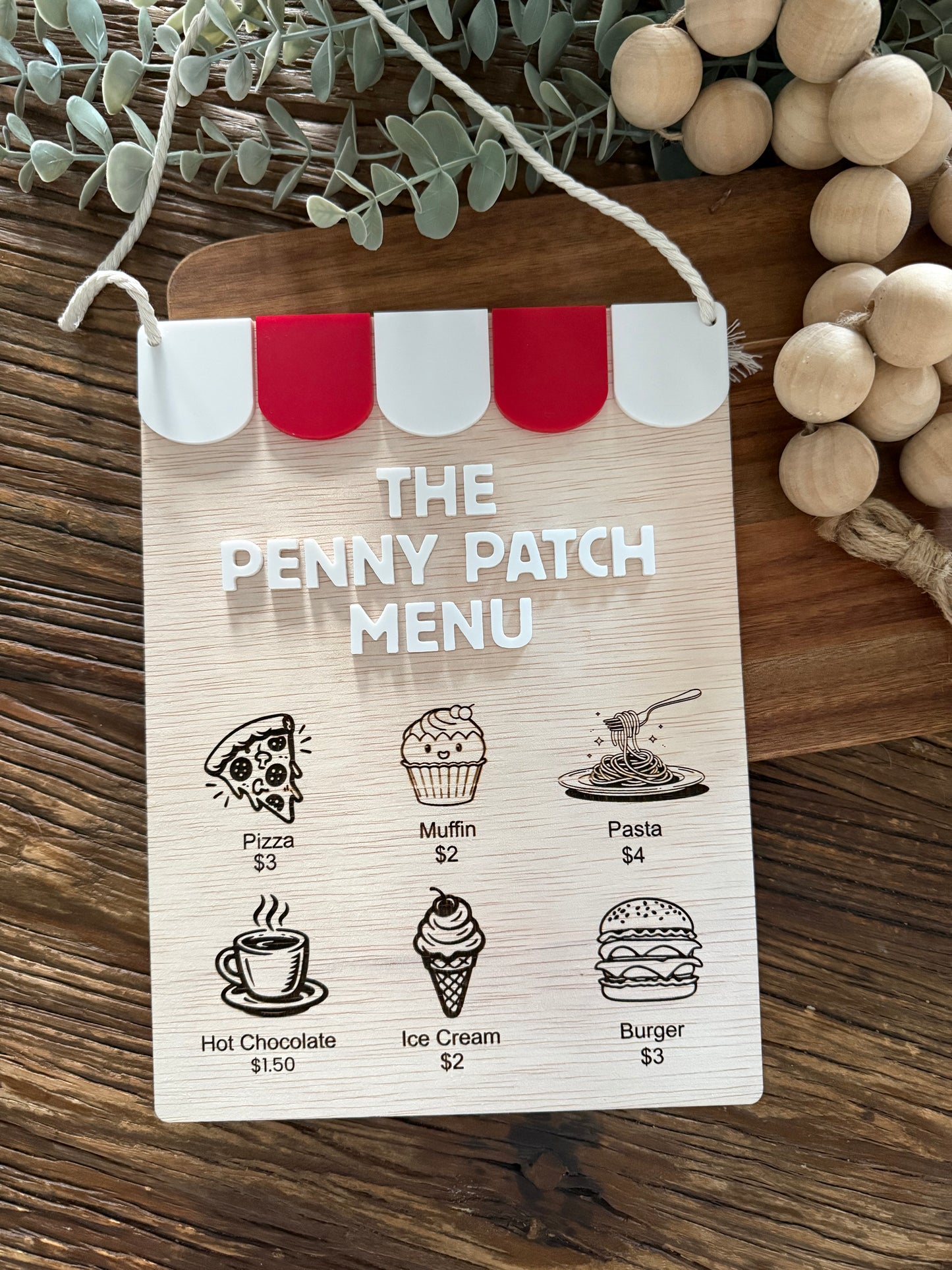 Kids Wooden Café Play set – Pretend Play Food & Drink Menu Signs