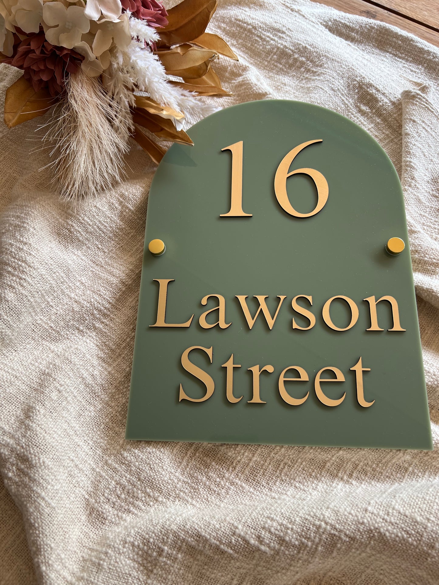 Olive and Gold Large Arched House Sign - A4 size