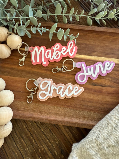 Fancy Script Bag Tag — Custom Kids School Backpack Keychain