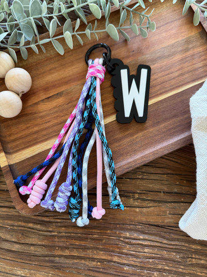 Colourful Cord Bag Charm with Personalised  Scalloped Tag