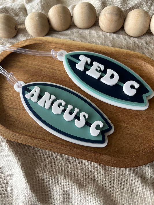 Surfboard Acrylic Name Bag Tag | Backpack Keychain