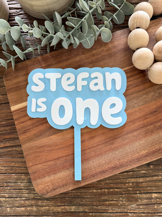 First Birthday Cake Topper -Layered Blue Dog
