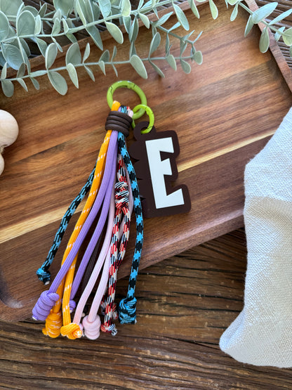 Colourful Cord Bag Charm with Personalised  Scalloped Tag