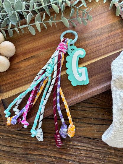 Colourful Cord Bag Charm with Personalised  Scalloped Tag