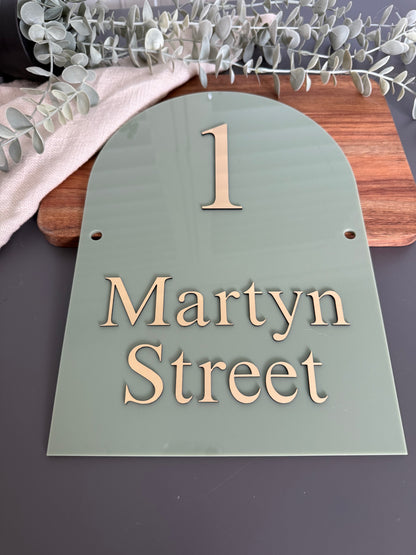 Olive and Gold Large Arched House Sign - A4 size