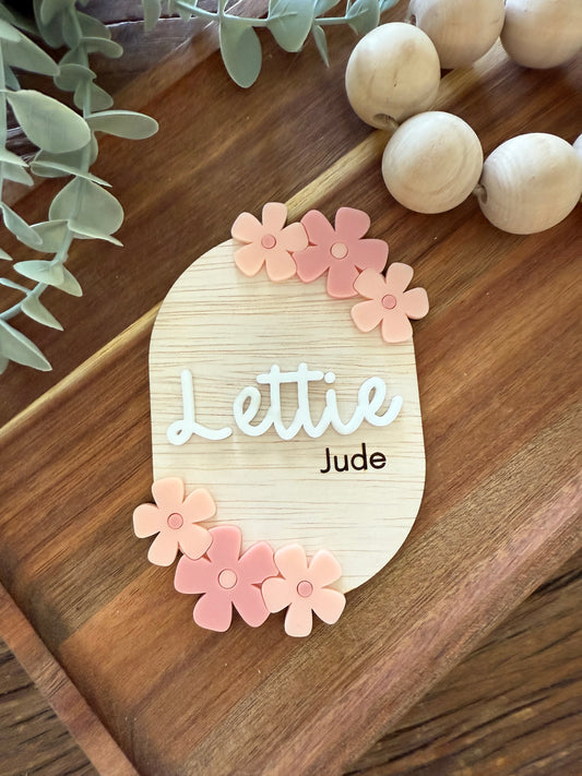 Floral Birth Announcement Plaque — Nursery Door Hanger Personalised