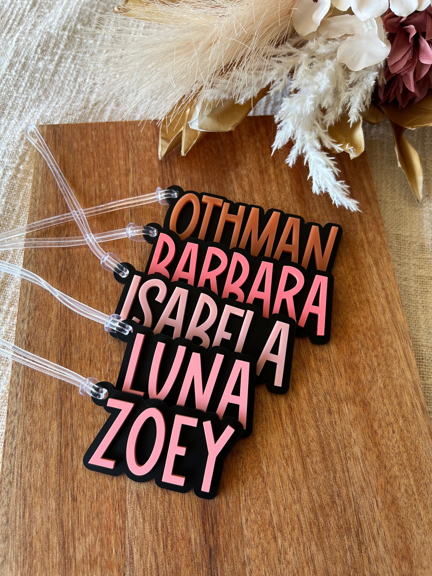 Matte Black Bag Tag — Custom Name Acrylic Keychain