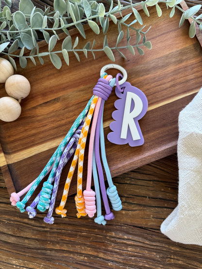 Colourful Cord Bag Charm with Personalised  Scalloped Tag